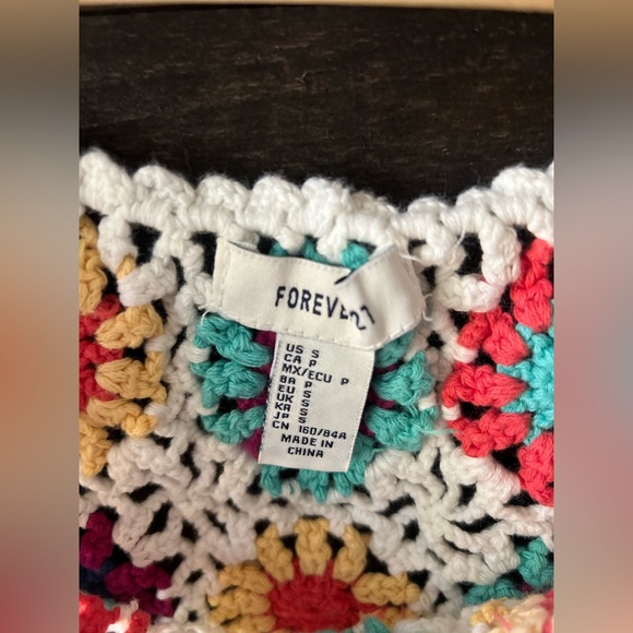Forever 21 Embroidered Floral Crochet Crop Top Multicolor Festival Boho Small - Picture 7 of 10